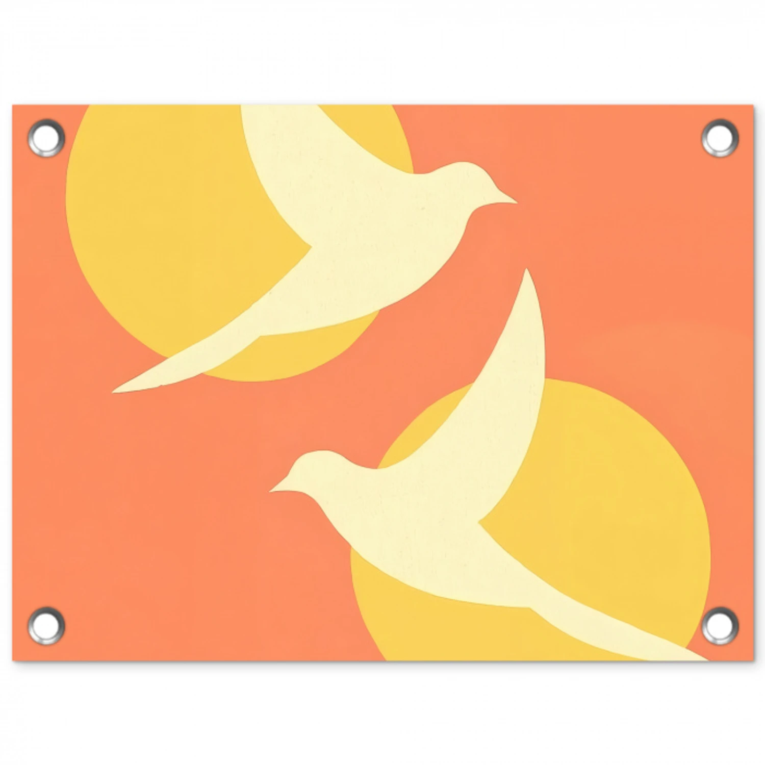 Vogels - Cirkels - Geel tuinposter los doek klein -3d