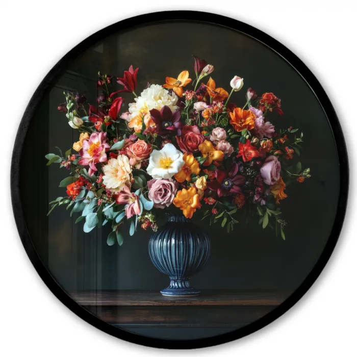 Groot - Bloemen - Vaas - Boeket Fotolijst rond zonder passe partout klein -3d