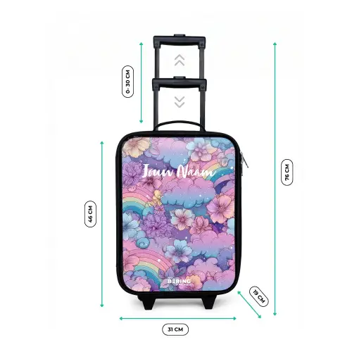 Illustratie van wolken, regenbogen en bloemen Kinderkoffer - Zwart klein -productfoto_formaten
