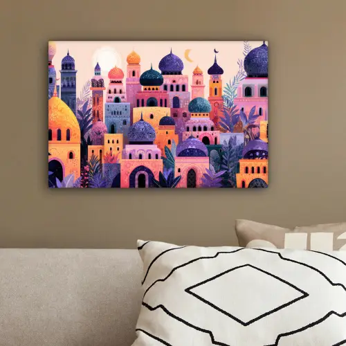 Fantasierijke stad - kleurrijk - Zon canvas 2cm klein -sfeer3