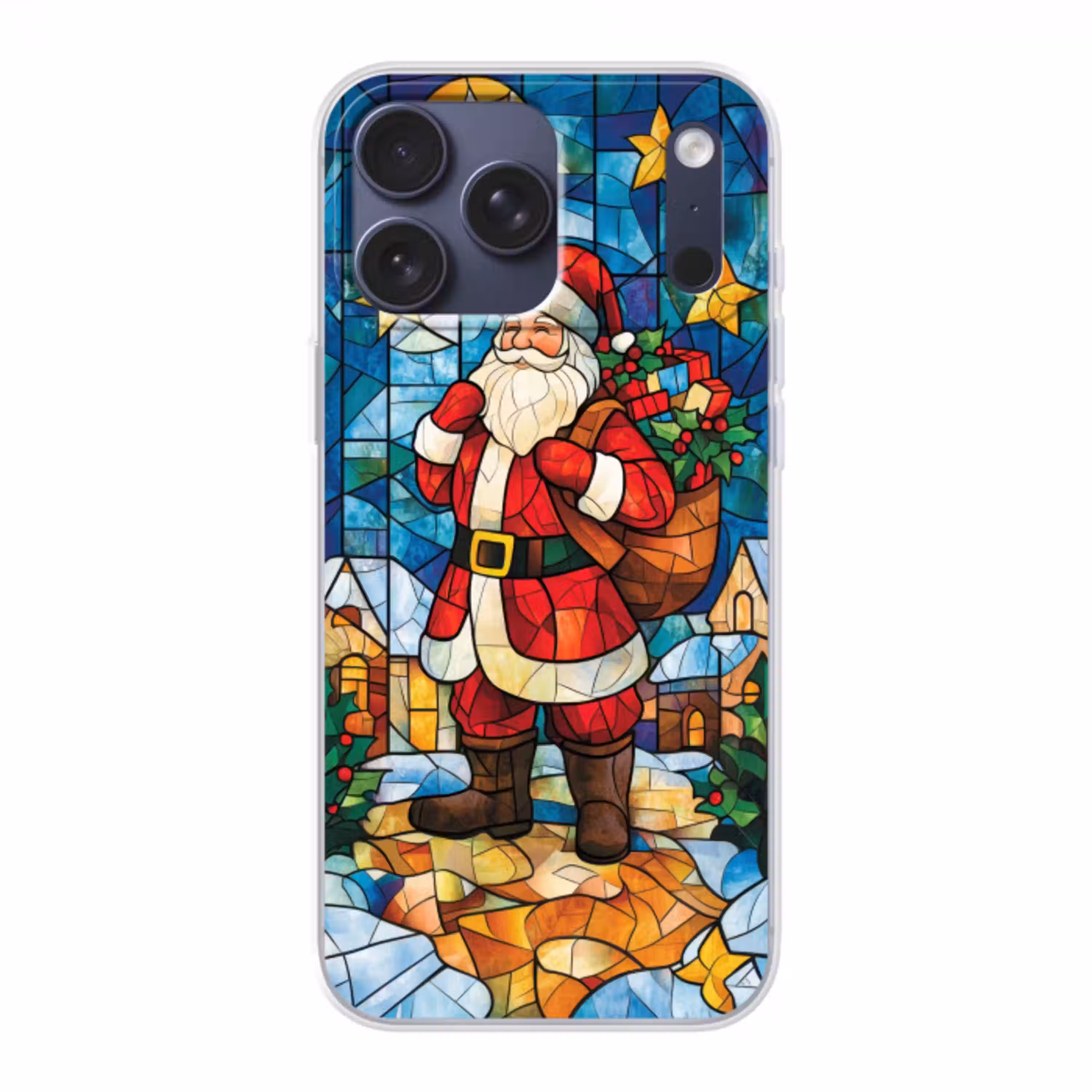 Kerstman - Glas - Kleurrijk Telefoonhoesje iPhone 17 Pro Max klein -3d