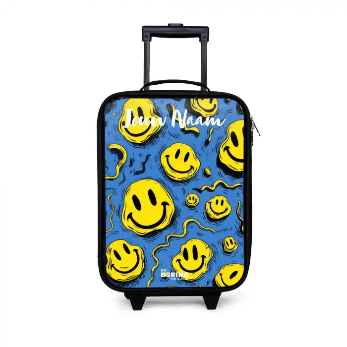Smiley - Blauw - Geel Kinderkoffer - Zwart klein -3d