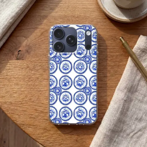 Cirkels - Bloemen - Blauw Telefoonhoesje iPhone 17 Pro klein 878 -sfeer1
