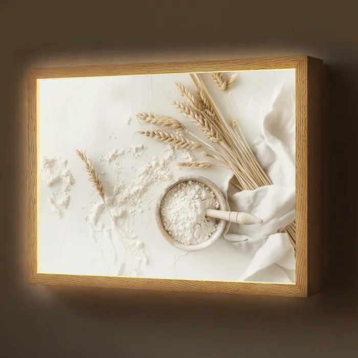 Bloem - Hout - Tarwe Light Box met batterij (Wandlamp) middel -z3d_website