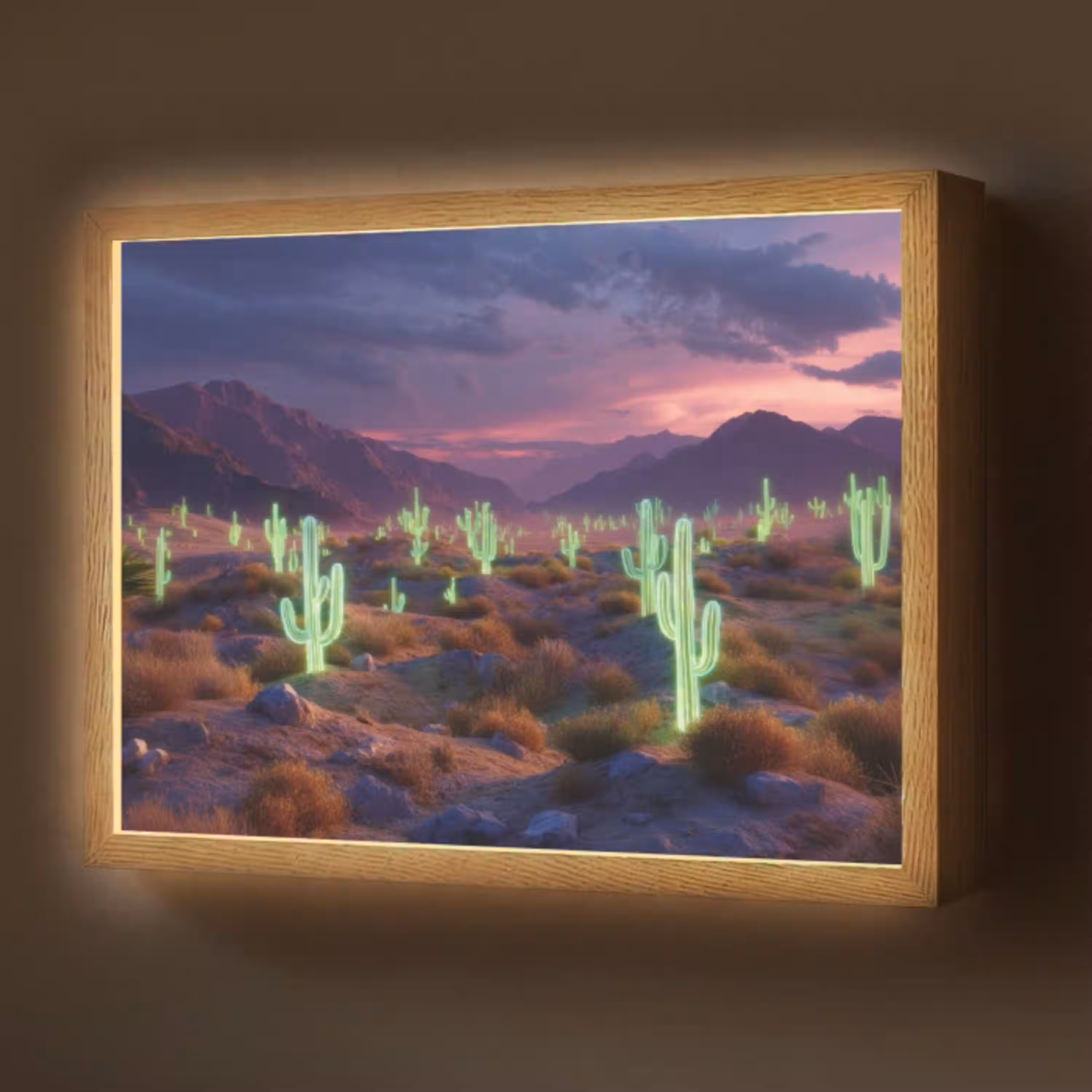 Neon cactussen - Woestijn - Zonsondergang Light Box met batterij (Wandlamp) middel -z3d_website
