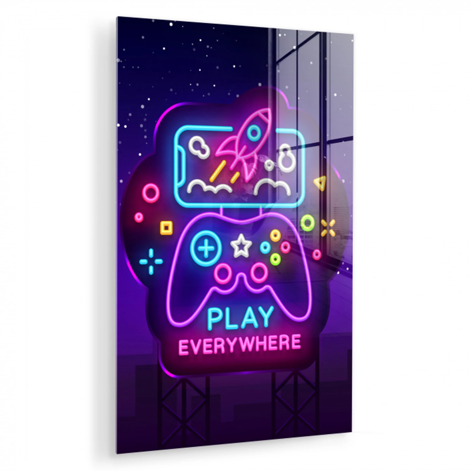 Gaming - Neon - Play - Blauw - Nacht - Controller plexiglas 5mm klein -zzzproduct_nieuw