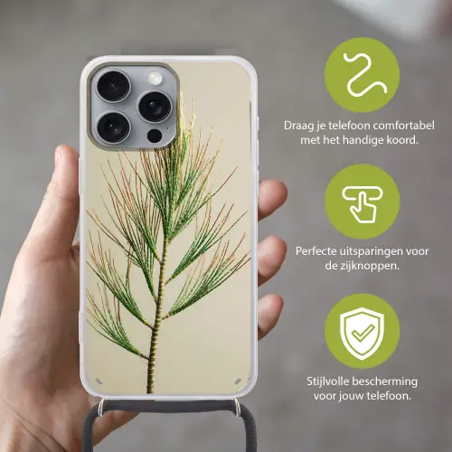 Dennentak - Naaldvormige bladeren - Lichtgroen Hoesje iPhone 16 Pro Max met koord klein -sfeer2_NL