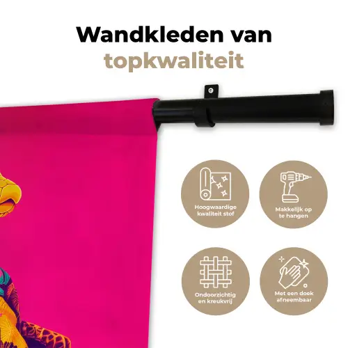 Hagedis - Bloemen - Roze - Kimono Wandkleed katoen klein -sfeer2