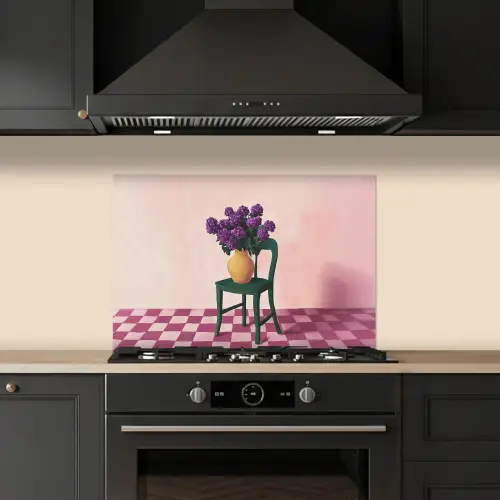 Stoel - Vaas - Bloemen - Geblokt keuken achterwand spatscherm klein -sfeer1