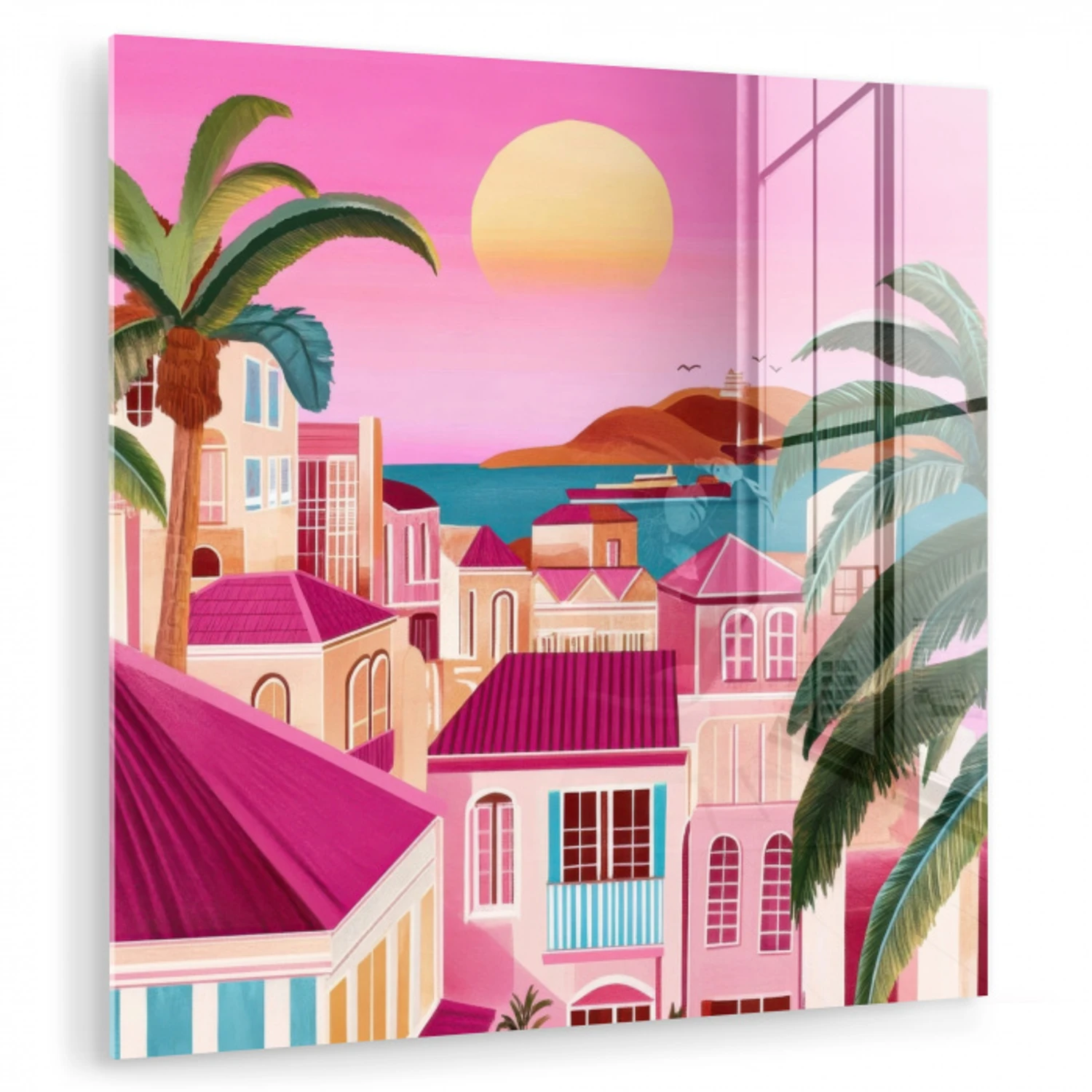 Stad - Roze - Palmbomen plexiglas 5mm klein -zzzproduct_nieuw