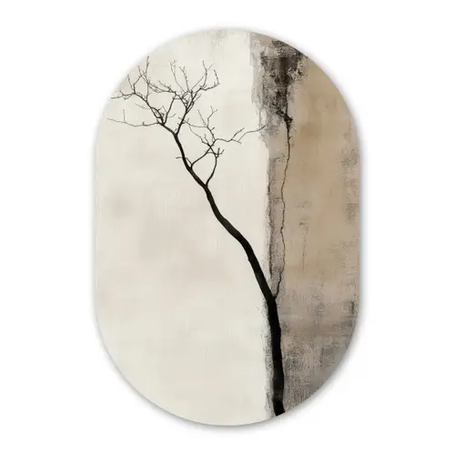 Wabi sabi - Plant - Beige Wandcirkel Ovaal Forex klein -3d