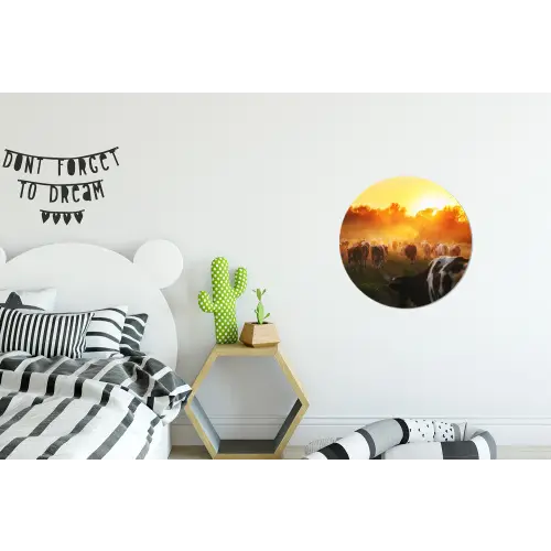 Koeien - Zonsondergang - Weiland - Dieren Wandcirkel aluminium klein -kinderkamer