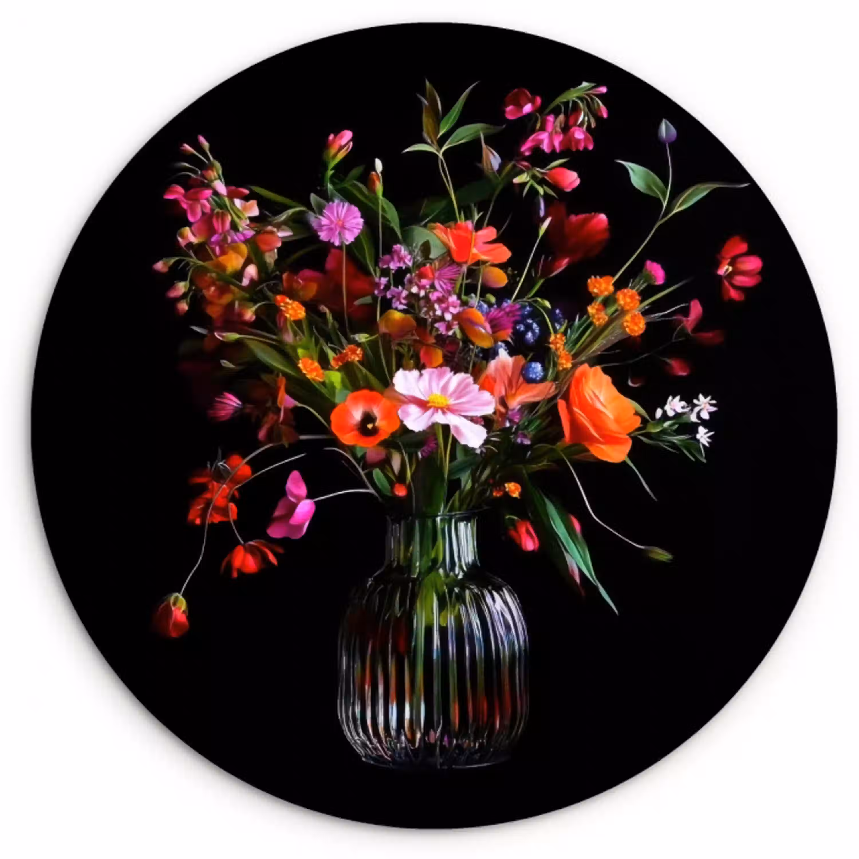 Boeket - Veldbloemen - Vaas Wandcirkel plexiglas klein -3d