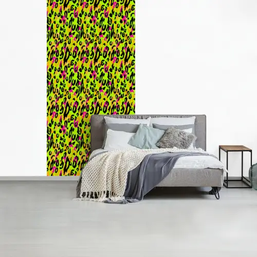 Dieren - Neon - Groen - Panterprint fotobehang vinyl groot 64 -slaapkamer