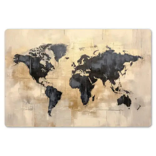 Wereldkaart - Goud - Zwart - Abstract Placemat vinyl groot -zzsfeer1_Kitchenyeah-website
