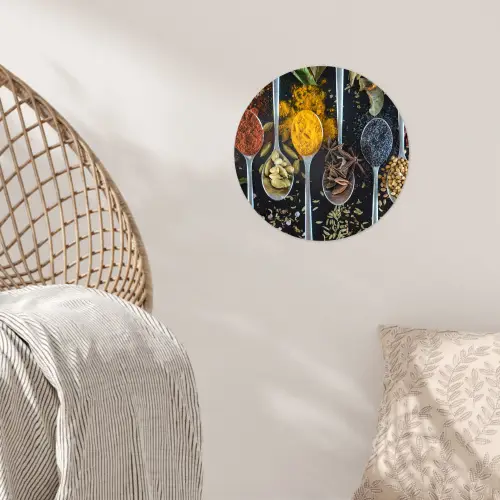 Kruiden - Lepel - Specerijen - Zwart - Keuken Wandcirkel behangsticker klein -sfeer4