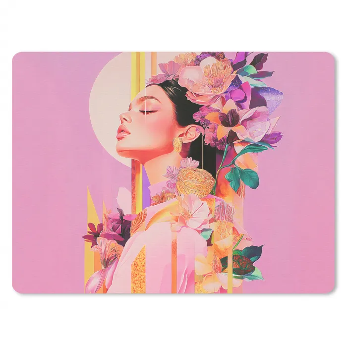 Vrouw - Bloemen - Paars - Abstract muismat rubber klein -3d
