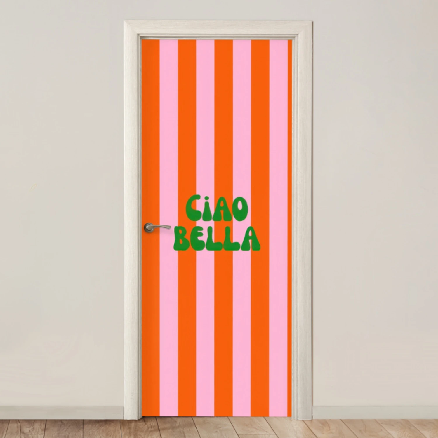 Strepen - Oranje - Verticaal - Ciao bella deurposter klein -3d_beige