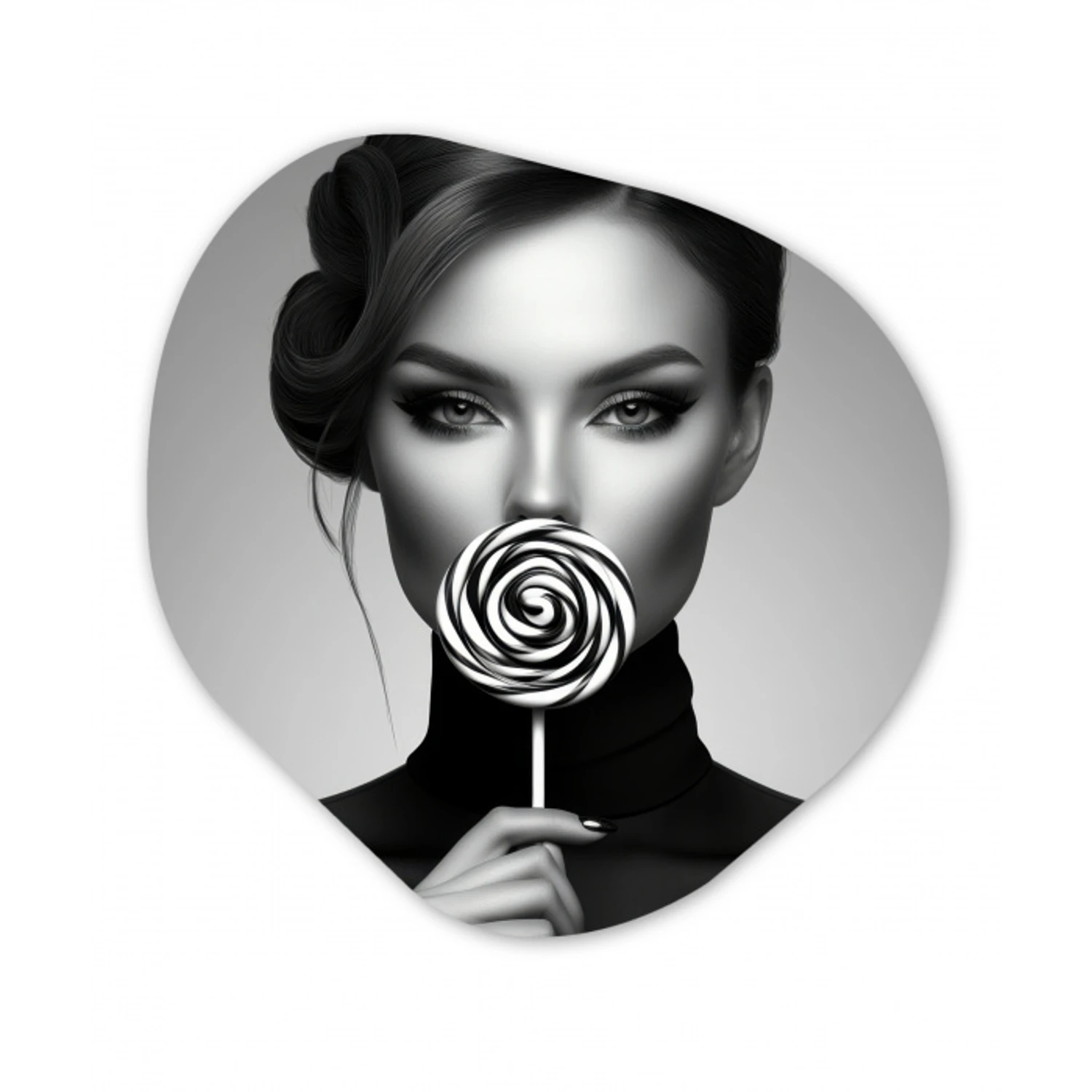 Vrouw - Lolly - Zwart Wandcirkel Organisch Plexiglas middel -3d