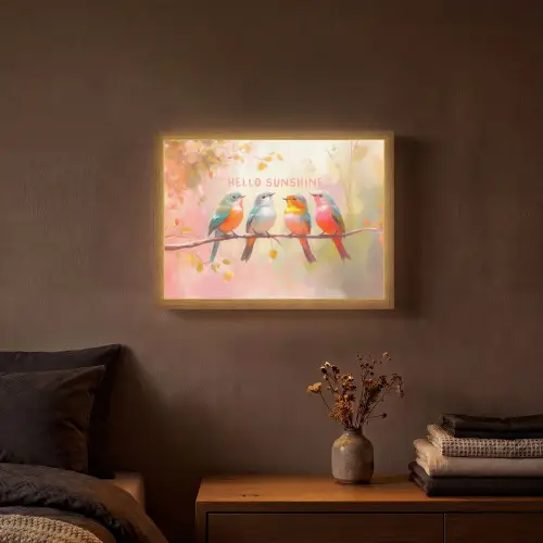 Vogels - Tak - Quote - Roze Light Box met batterij (Wandlamp) middel -sfeer4