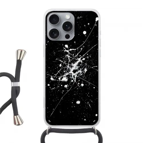 Verfspatten - Wit - Abstract - Explosie Hoesje iPhone 16 Pro Max met koord klein -3d