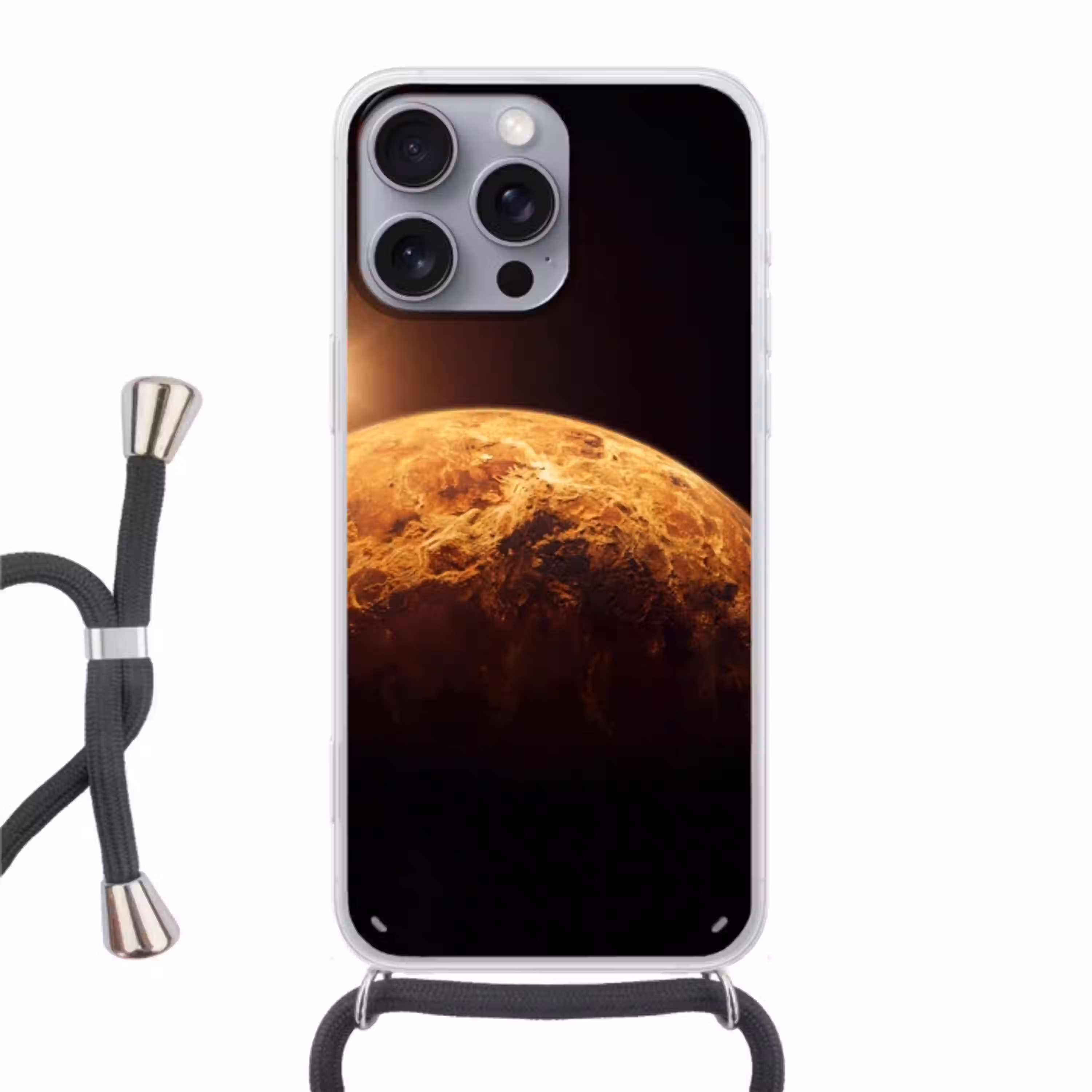 Planeet - Ruimte - Oranje Hoesje iPhone 16 Pro Max met koord klein -3d