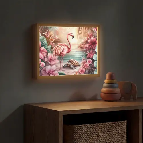 Flamingo - Schildpad - Roze Light Box met batterij (Wandlamp kind) middel -sfeer5_kind