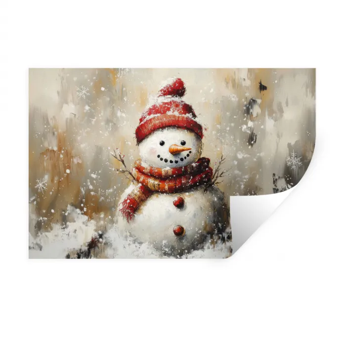 Sneeuwpop - Winter - Sneeuw - Beige Muursticker klein -3d