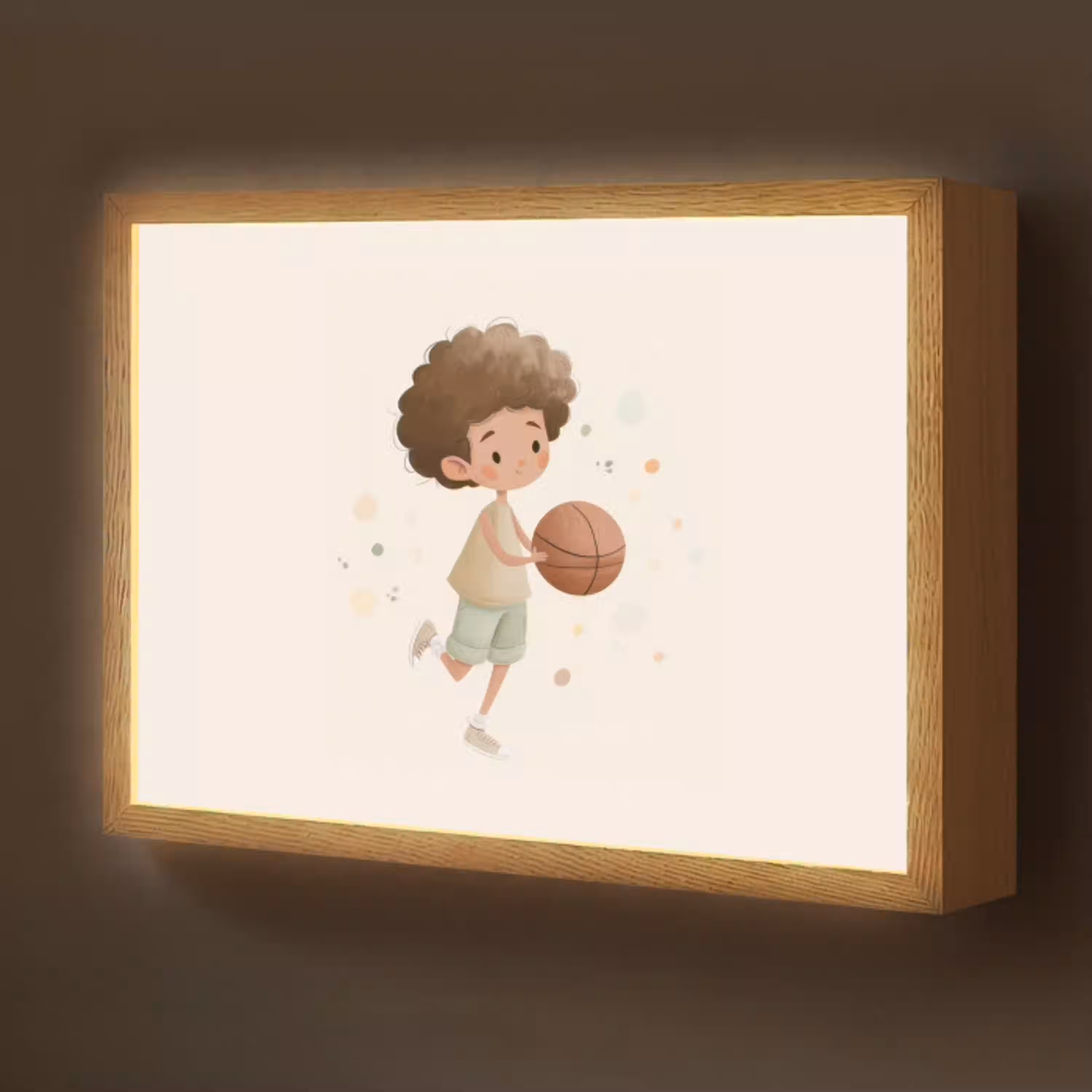 Beige - Jongen - Basketbal - Stippen Light Box met batterij (Wandlamp kind) middel -z3d_website
