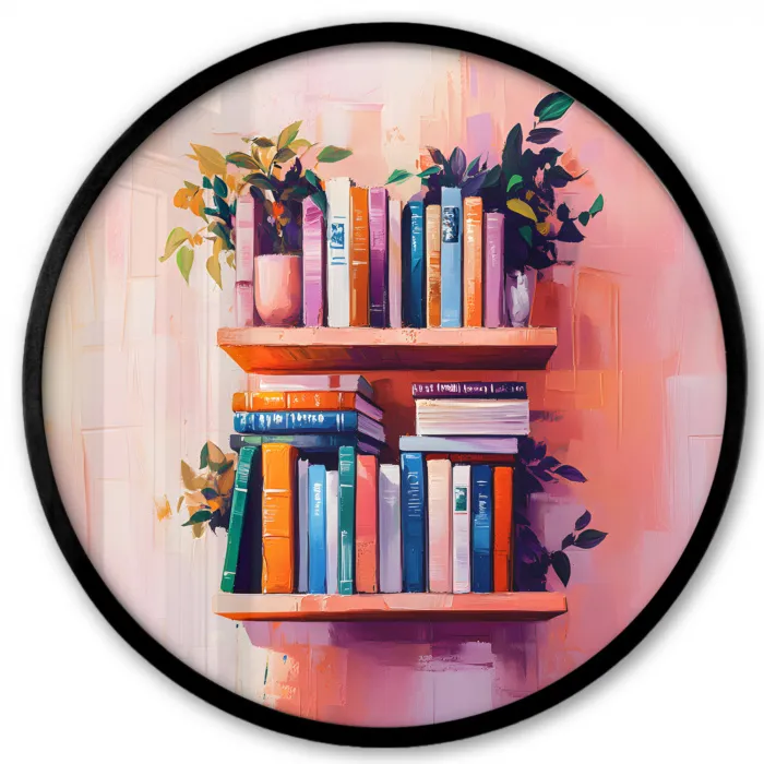 Planken - Boeken - Bladeren Fotolijst rond zonder passe partout klein -3d
