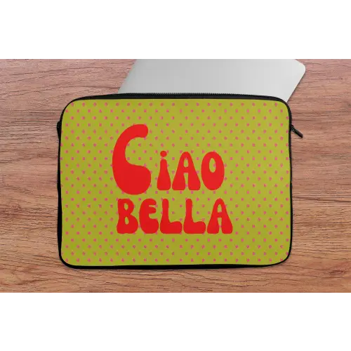 Ciao bella - Rood - Groen - Stippen laptophoes neopreen klein -tafel