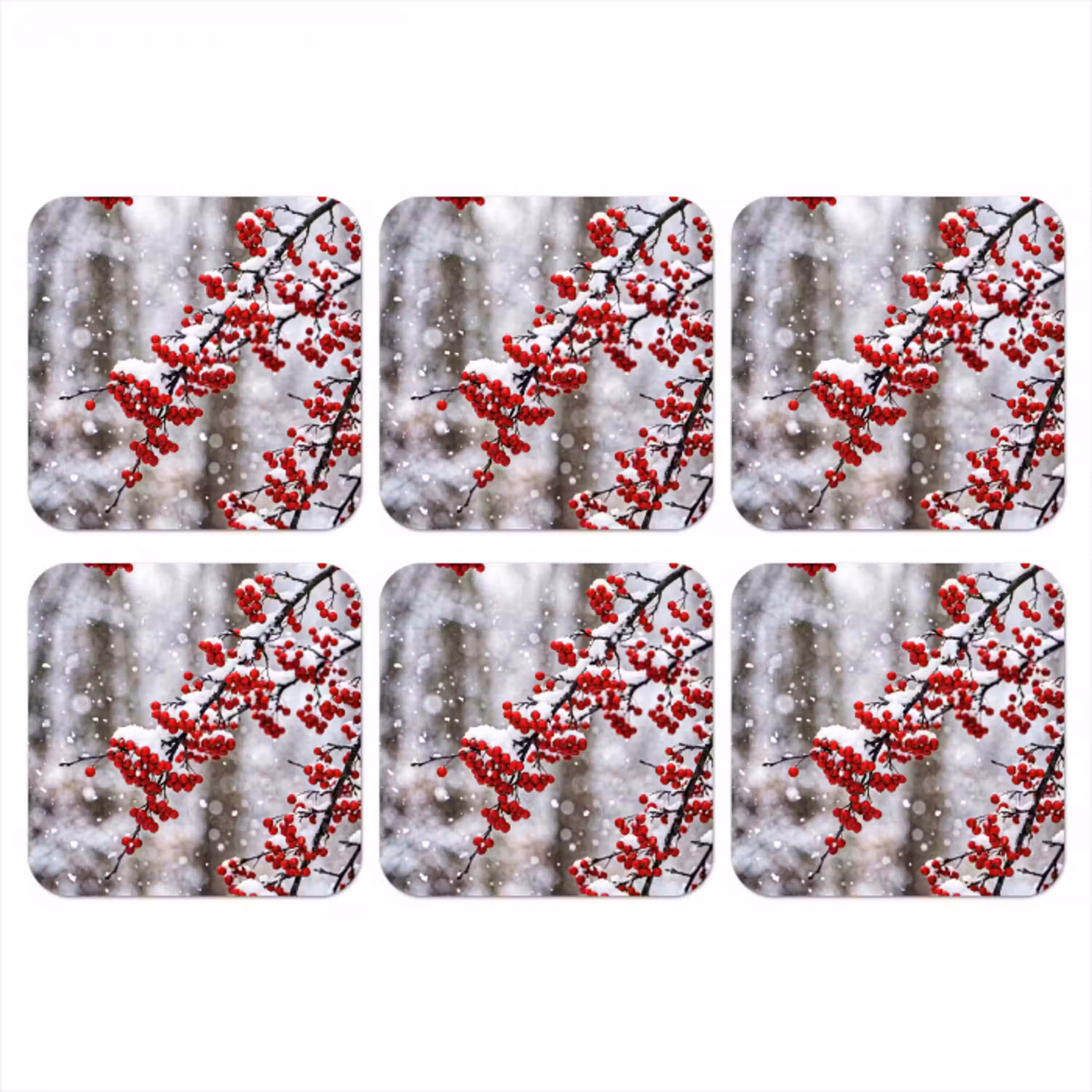 Bessen - Takken - Sneeuw - Winter - Kleurrijk onderzetter kurk middel -3d