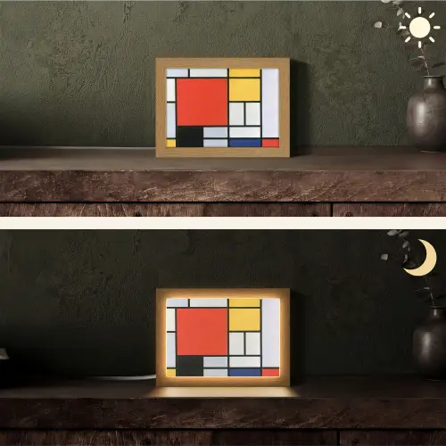 Kunst - Mondriaan - Oude meesters - Compositie 2 Light Box met kabel (Tafellamp) klein -sfeer3