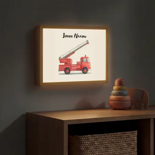 Brandweerwagen - Getekend - Rood Light Box met batterij (Wandlamp kind) middel -sfeer5_kind