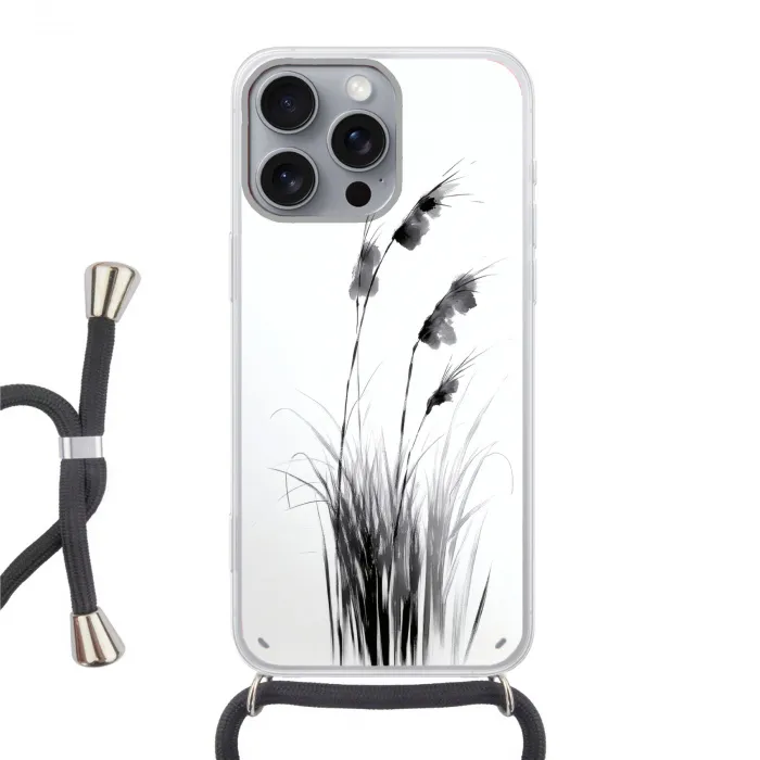 Minimalistisch - Stelen - Wit Hoesje iPhone 16 Pro Max met koord klein -3d