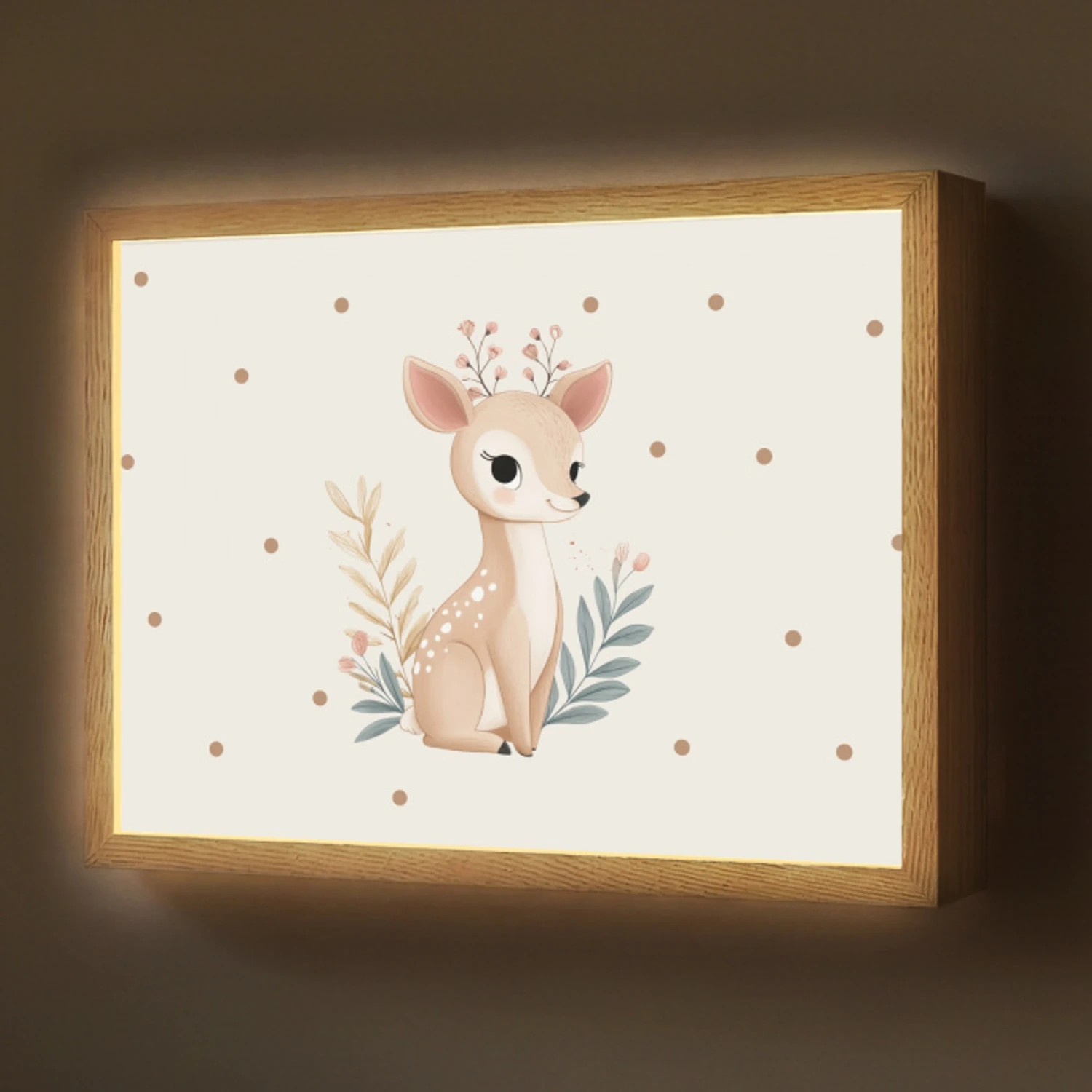 Illustratie - Stippen - Hertje - Aquarel Light Box met batterij (Wandlamp) middel -z3d_website