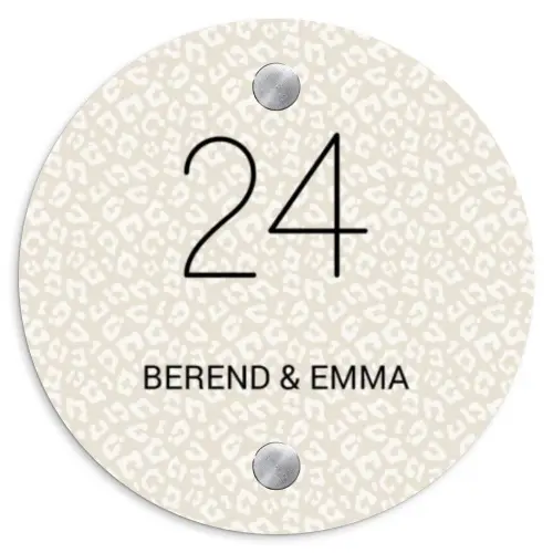 Beige panterprint - Klassiek Naambord Rond klein -3d