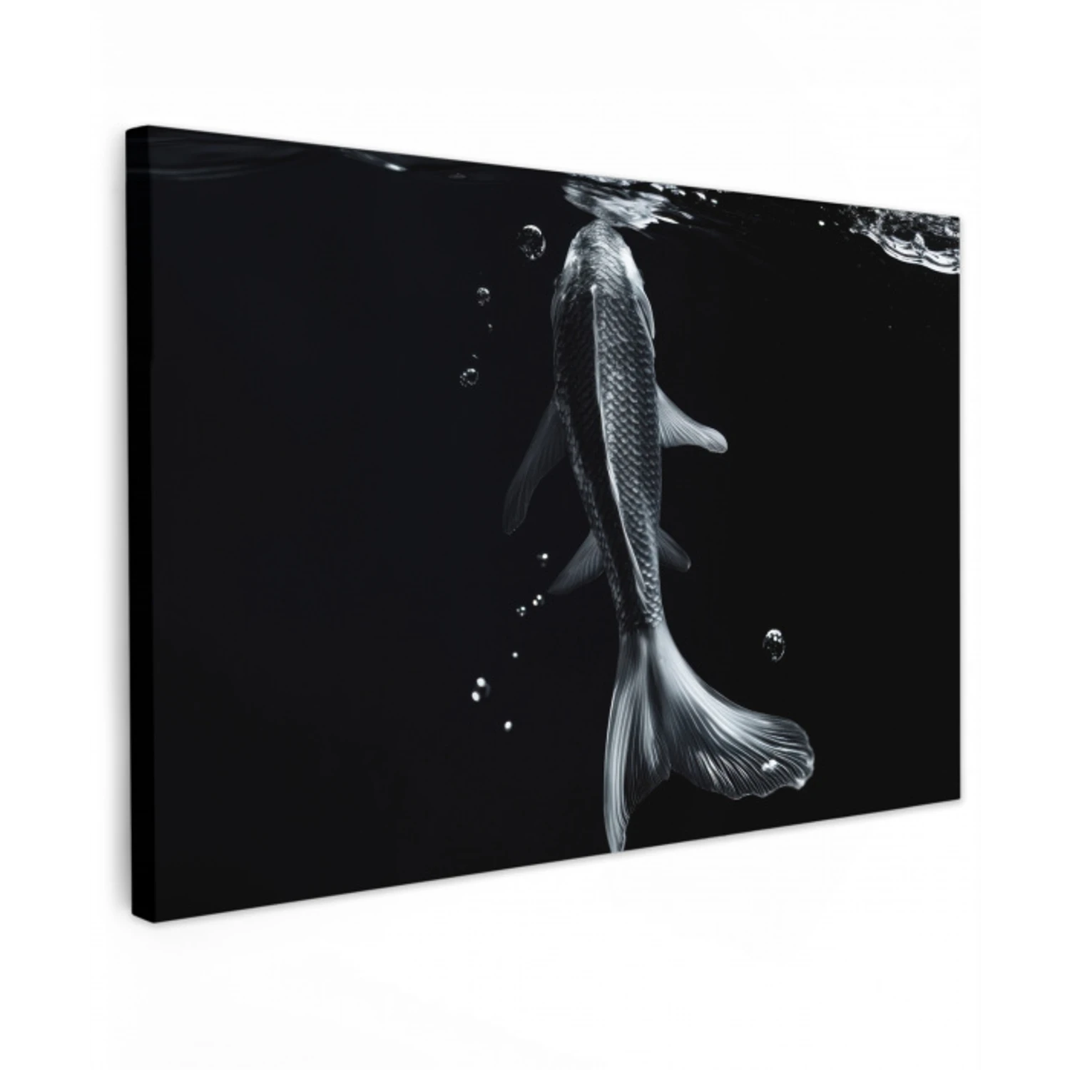 Koi - Vissen - Water - Zwart Tuinposter op houten frame 2 cm dik klein -3d