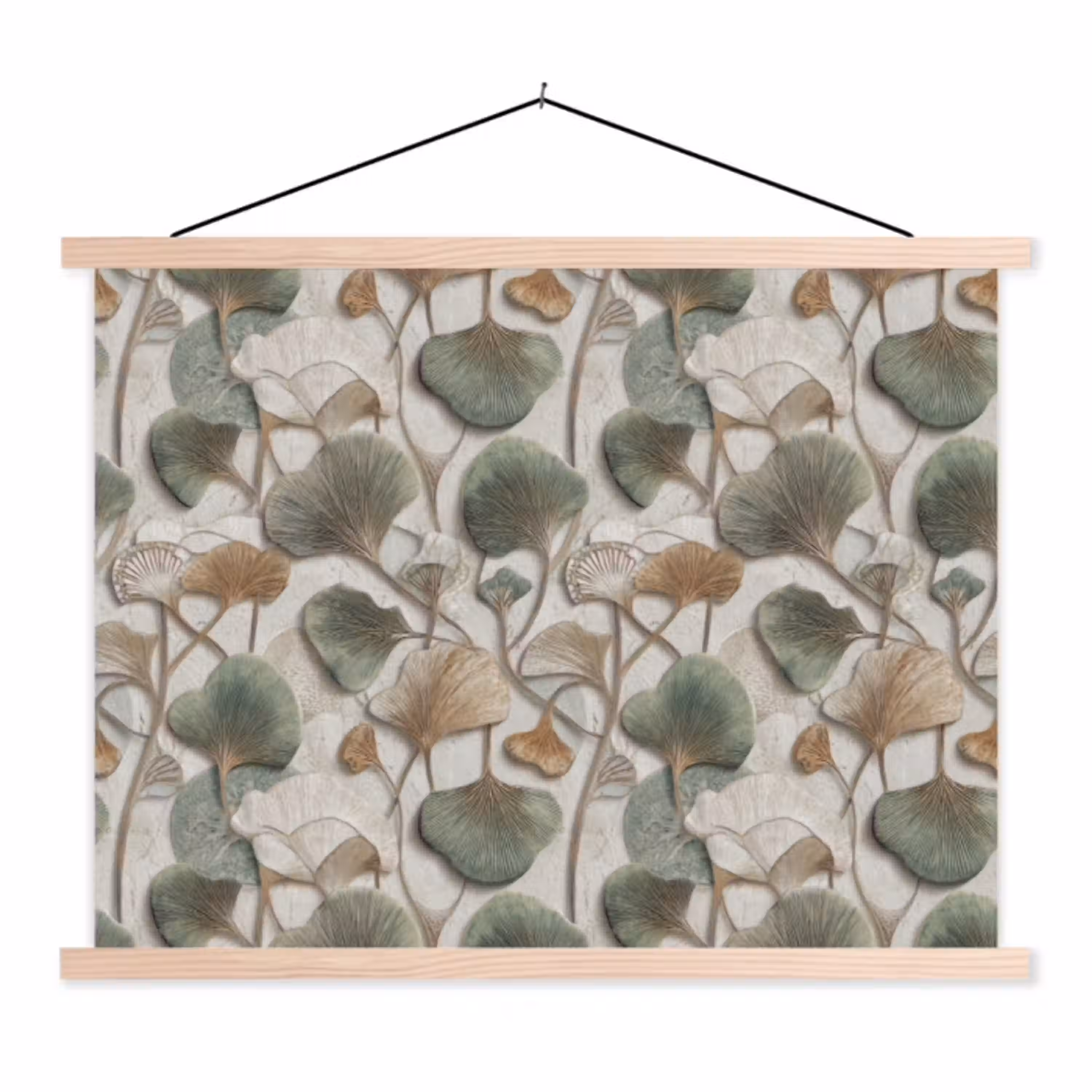 Elegant - Bladeren - Groen textielposter latten blank klein 122 -3d