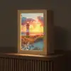 Vuurtoren - Zonsondergang - Duinen - Horizon Light Box met kabel (Tafellamp) klein -z3d_website