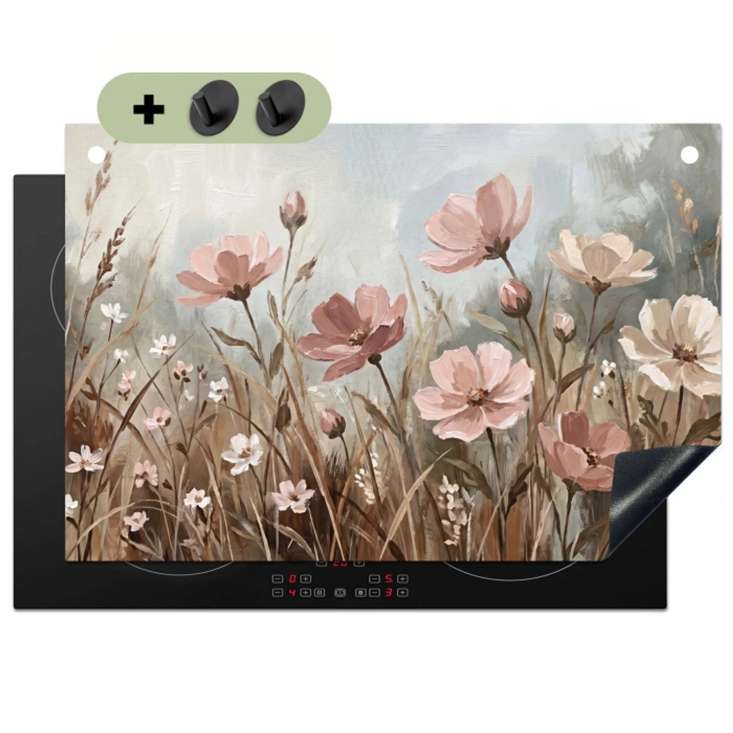 Bloemen - Botanisch - Schilderij - Pastel - Rustiek Inductie beschemer met haakjes klein -3d