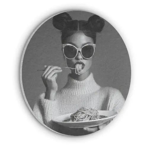 Vrouw - Pasta - Zonnebril Akoestische PET Vilt - Rond klein -3d