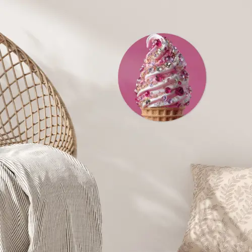 Softijs - Edelstenen - Roze - Hoorntje Wandcirkel behangsticker klein -sfeer4