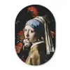 Meisje met de parel - Johannes Vermeer - Bloemen - Rood Wandcirkel Ovaal Forex klein -3d