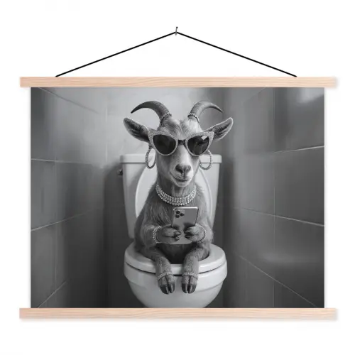 Geit - Telefoon - Toilet - Zwart - Wit textielposter latten blank klein -3d