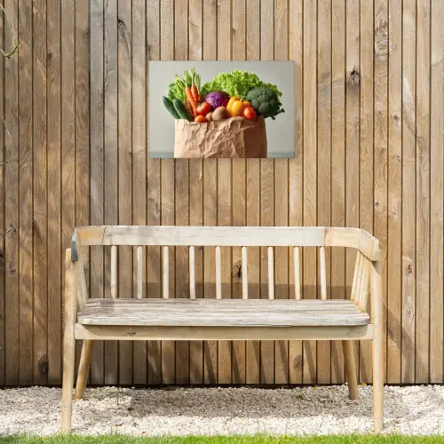 Papieren - Boodschappen - Groente - Kleurrijk Tuinposter op houten frame 2 cm dik klein -sfeer4