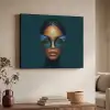 Vrouw - Vlinder - Bril - Blauw - Modern - Portret Textielframe zwart klein -sfeer3