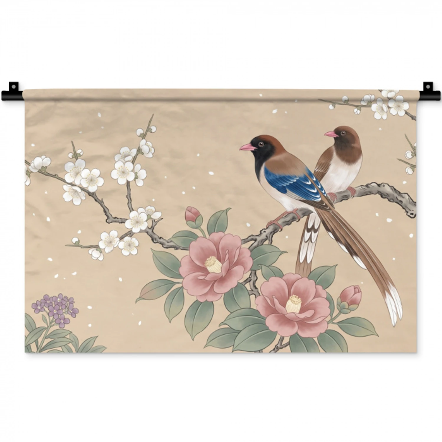 Bloemen - Vogels - Bloemen Wandkleed katoen klein -zz3d