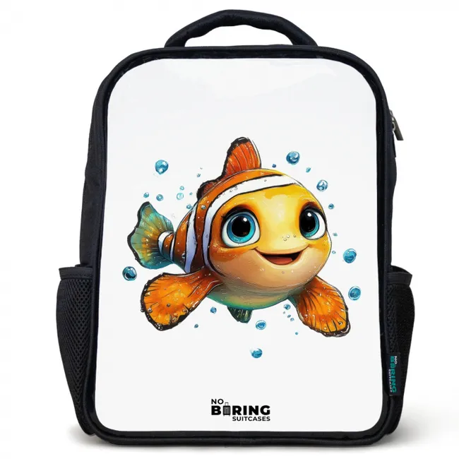 Clownvis met bellen op witte achtergrond Rugzak - Zwart middel -3d