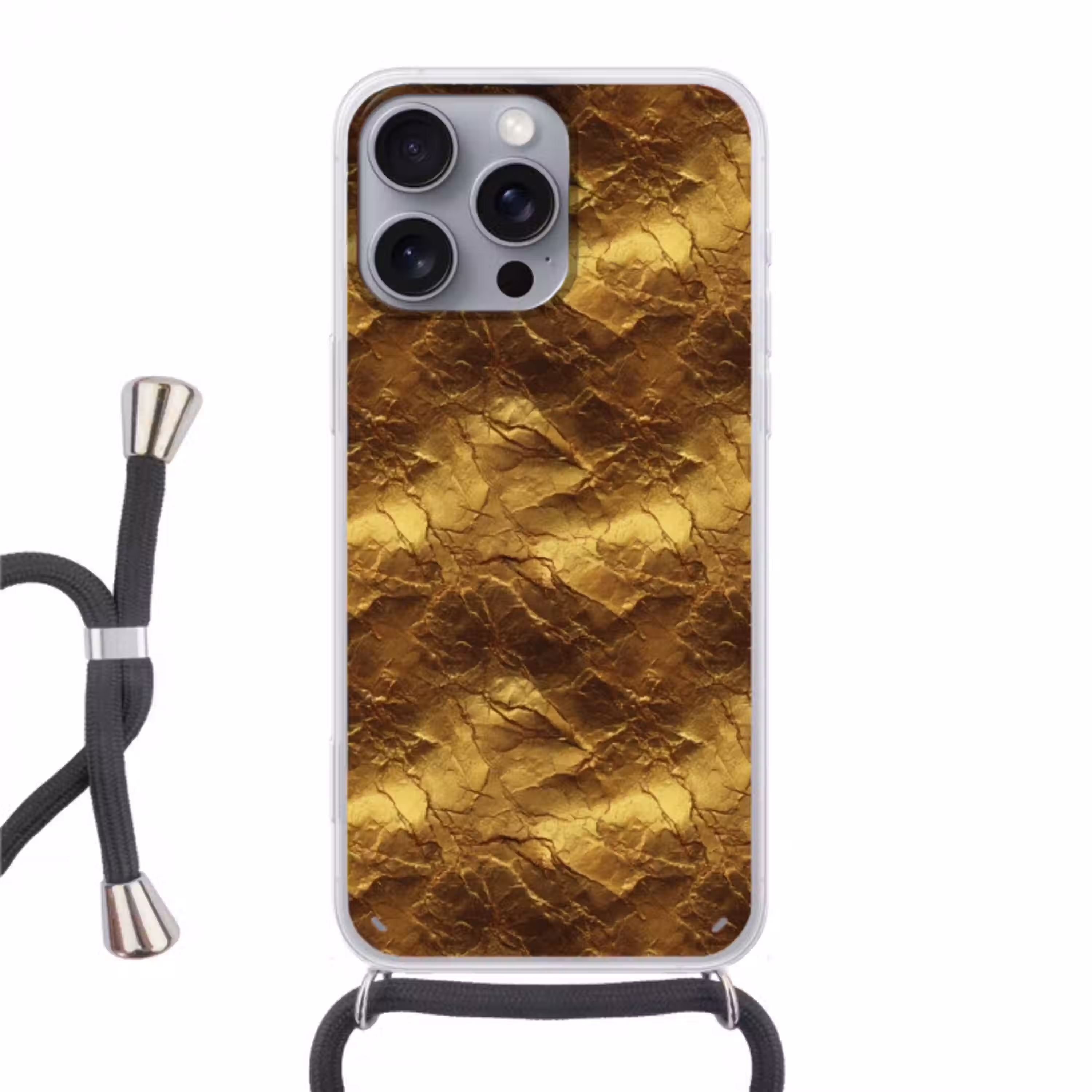 Bladgoud - Textuur  - Goud Hoesje iPhone 16 Pro Max met koord klein 804 -3d